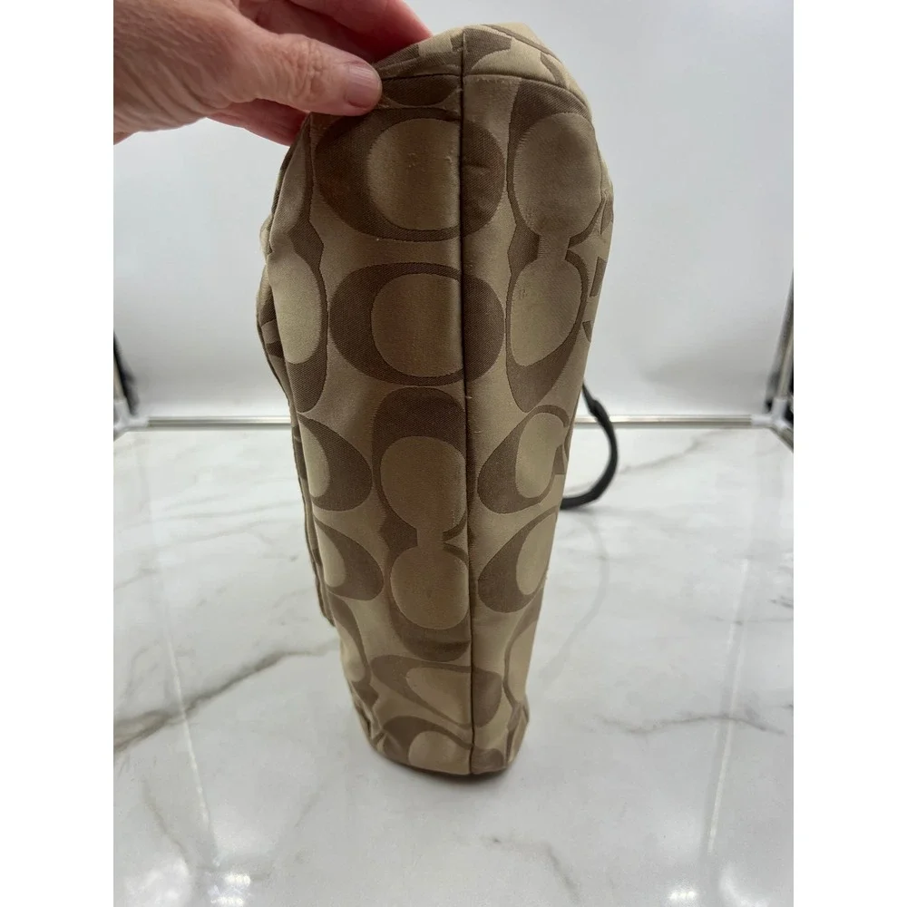 Coach Campbell Signature Belle Carryall Tote Tan Brown Leather Trim Tote